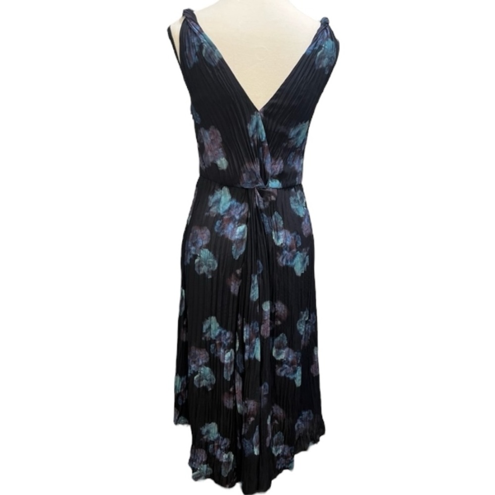 Vince Black Floral Pleated Silk Midi Dress Size 4 Twist Waist - Picture 13 of 14
